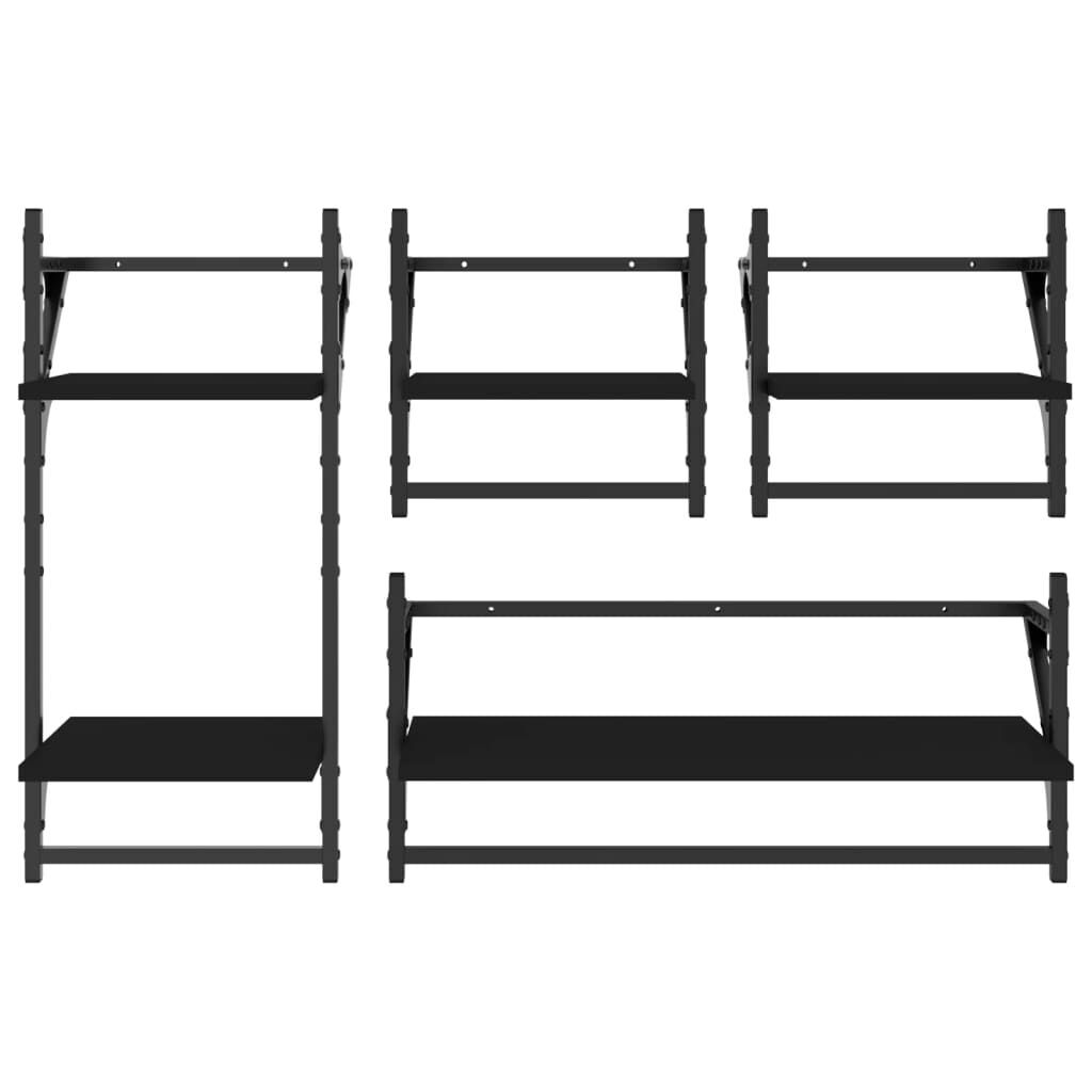 4 Piece Wall Shelf Set with Bars Black Engineered Wood Price