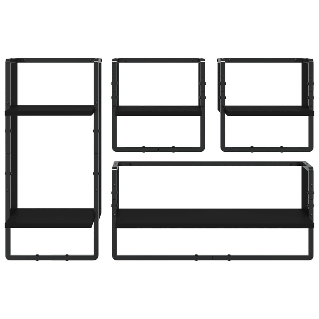 4 Piece Wall Shelf Set with Bars Black Engineered Wood Price