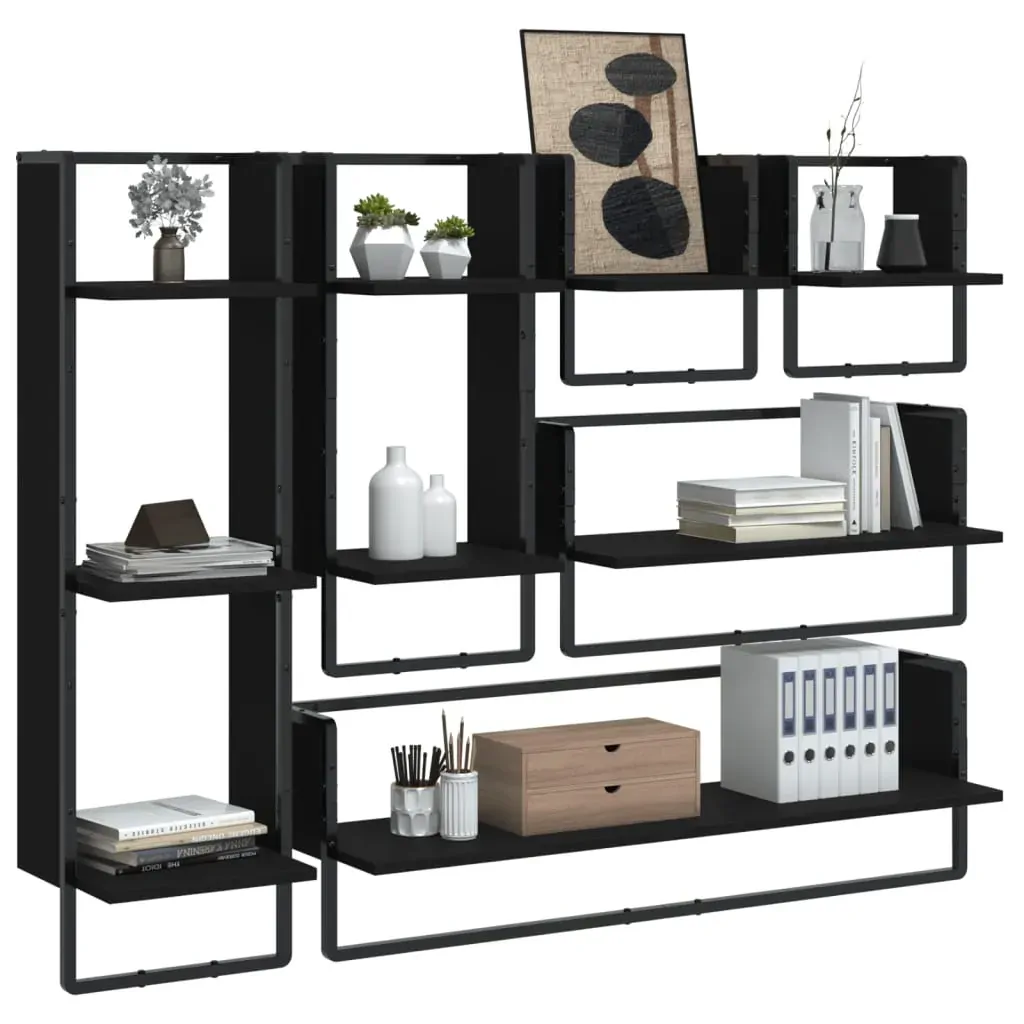 6 Piece Wall Shelf Set with Bars Black Engineered Wood Price