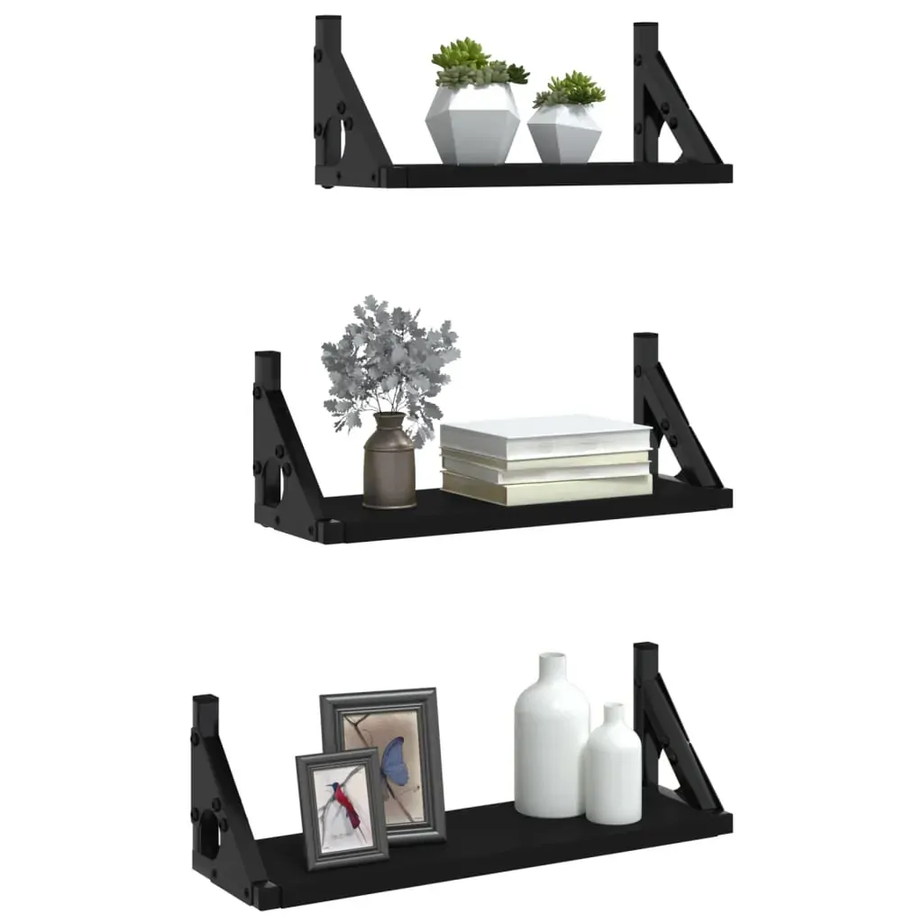 3 Piece Wall Shelf Set Black Engineered Wood Price