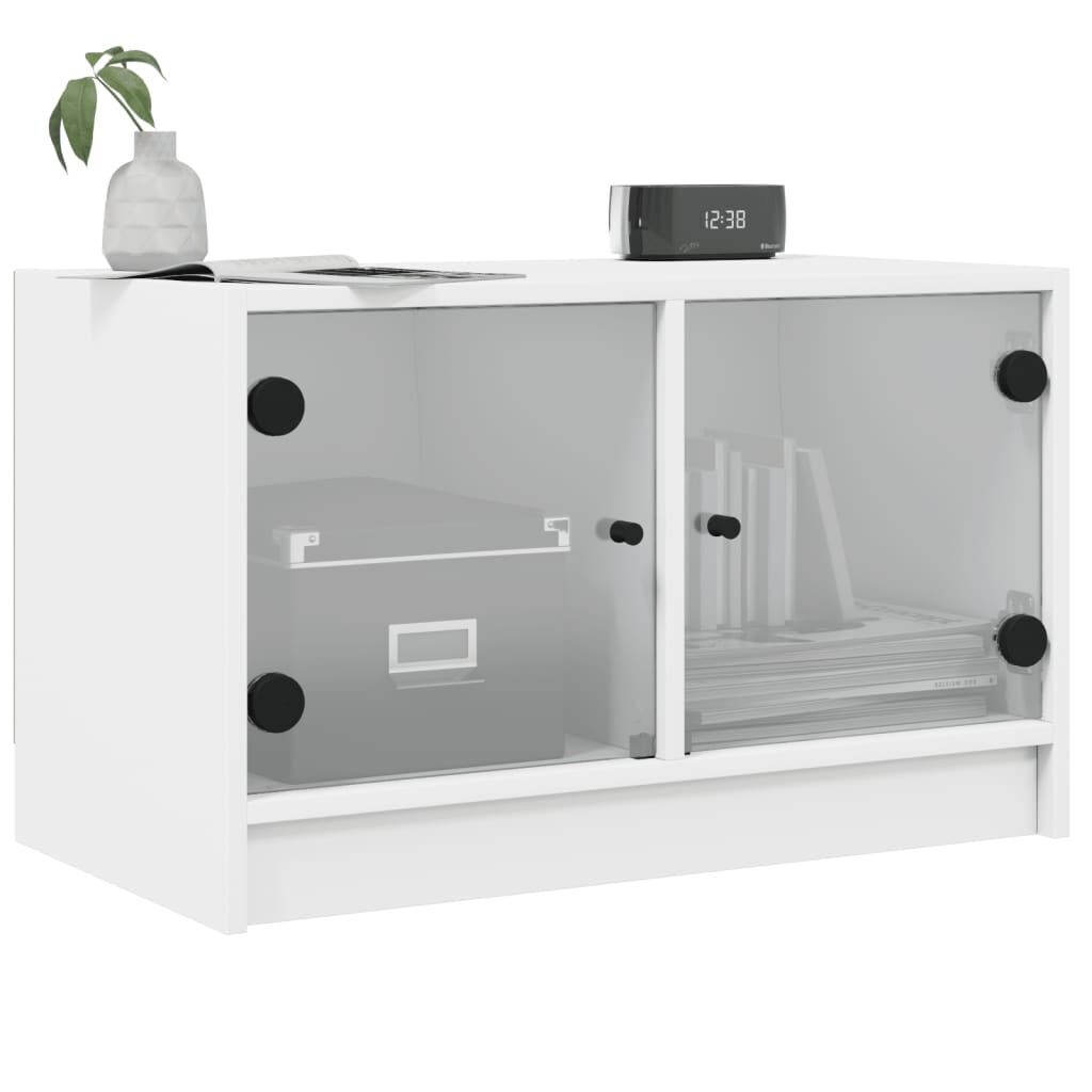 TV Cabinet with Glass Doors White 68x37x42 cm Price