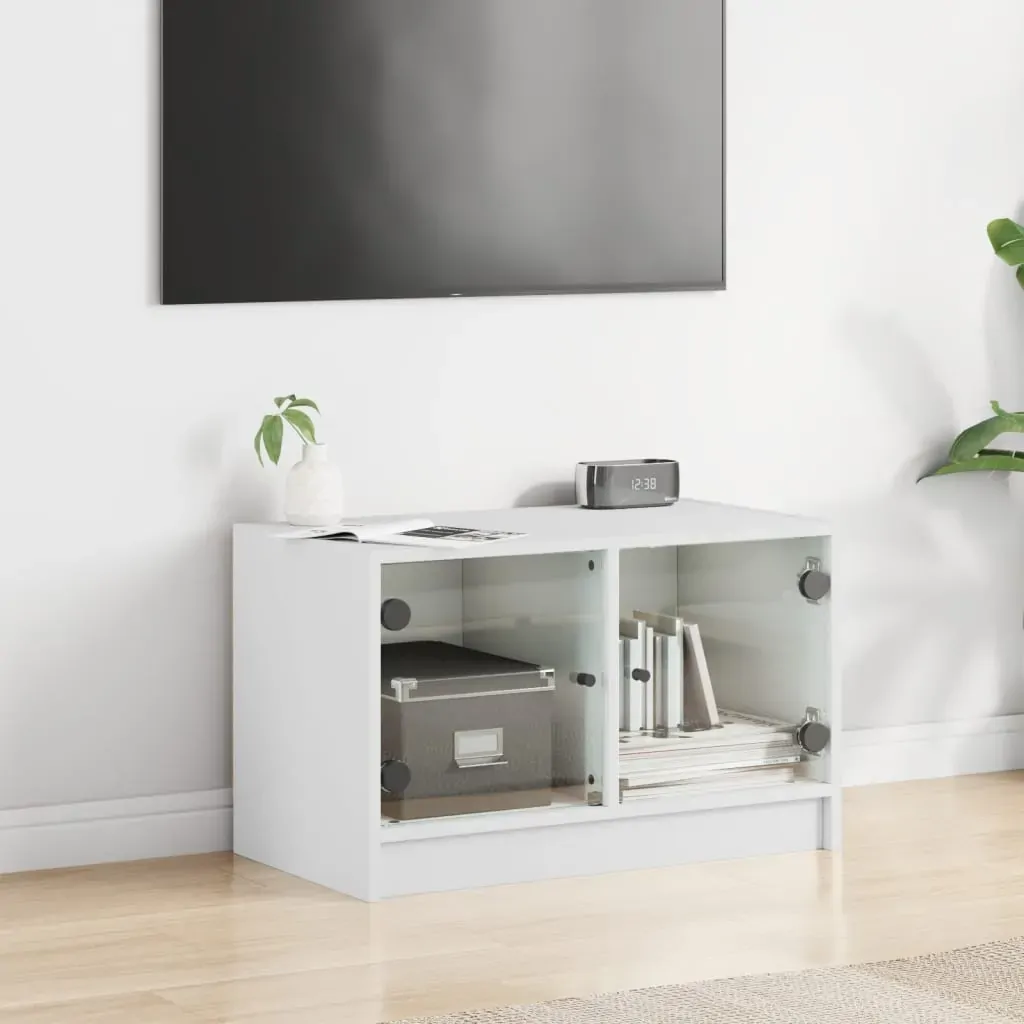 TV Cabinet with Glass Doors White 68x37x42 cm Price