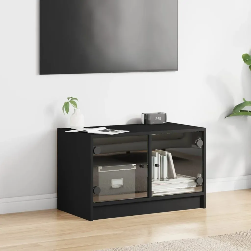 TV Cabinet with Glass Doors Black 68x37x42 cm Price