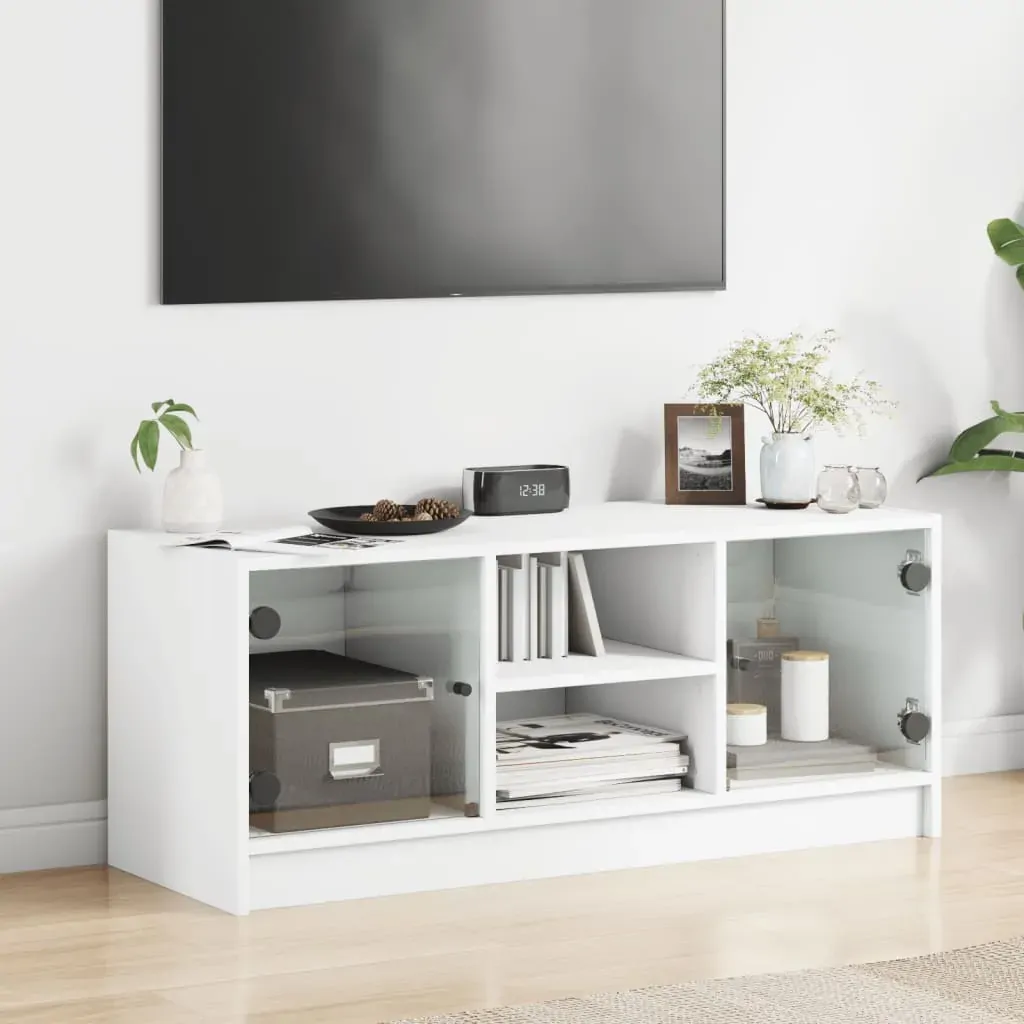 TV Cabinet with Glass Doors White 102x37x42 cm Price