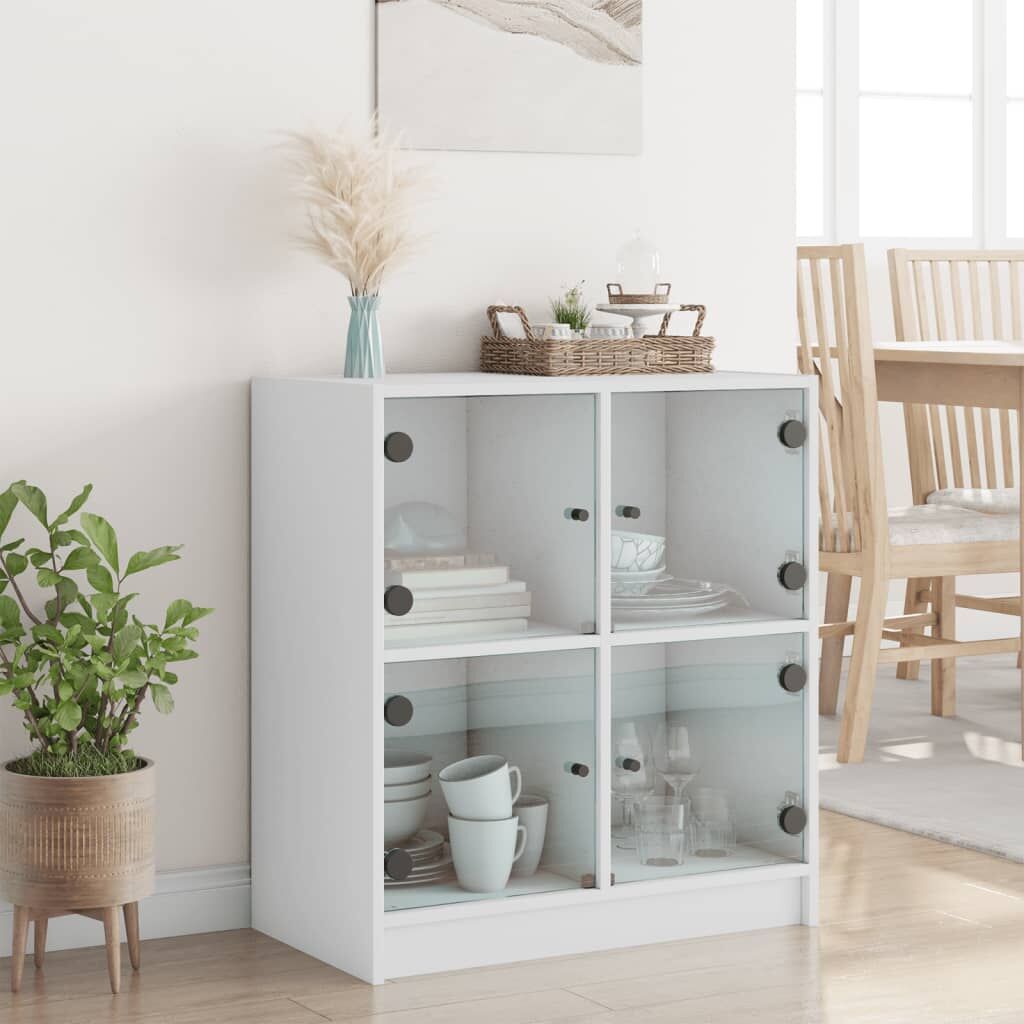 Side Cabinet with Glass Doors White 68x37x75.5 cm Price