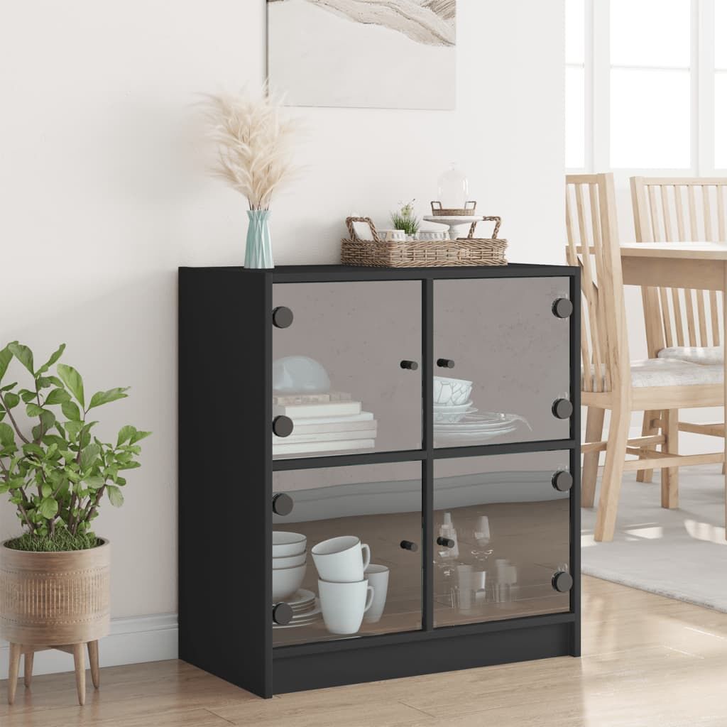 Side Cabinet with Glass Doors Black 68x37x75.5 cm Price