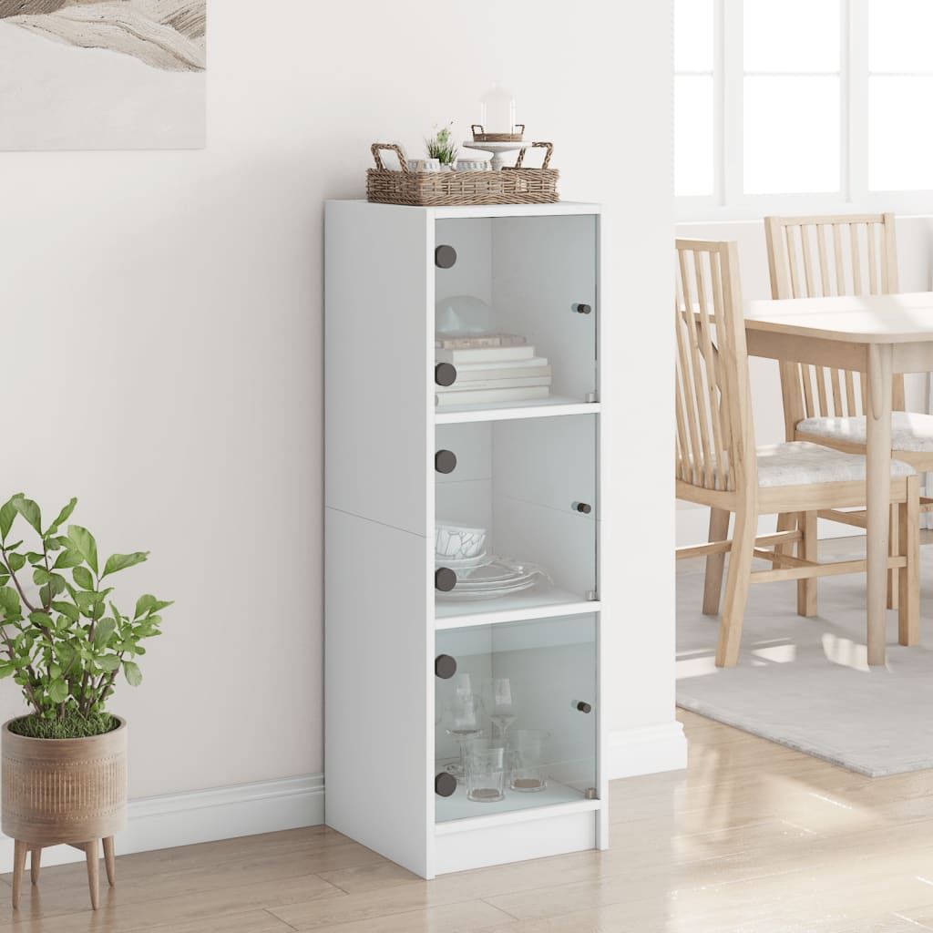 Highboard with Glass Doors White 35x37x109 cm Price