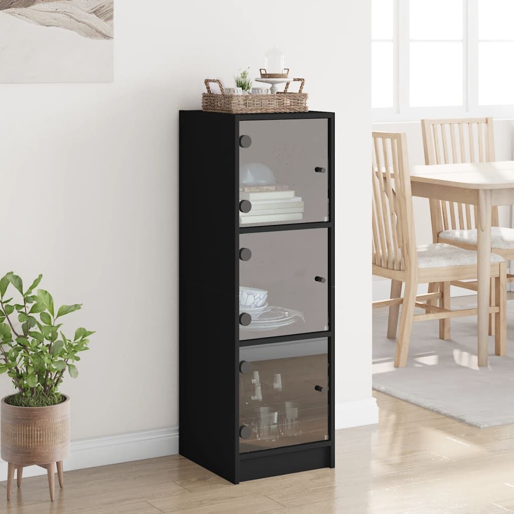 Highboard with Glass Doors Black 35x37x109 cm Price