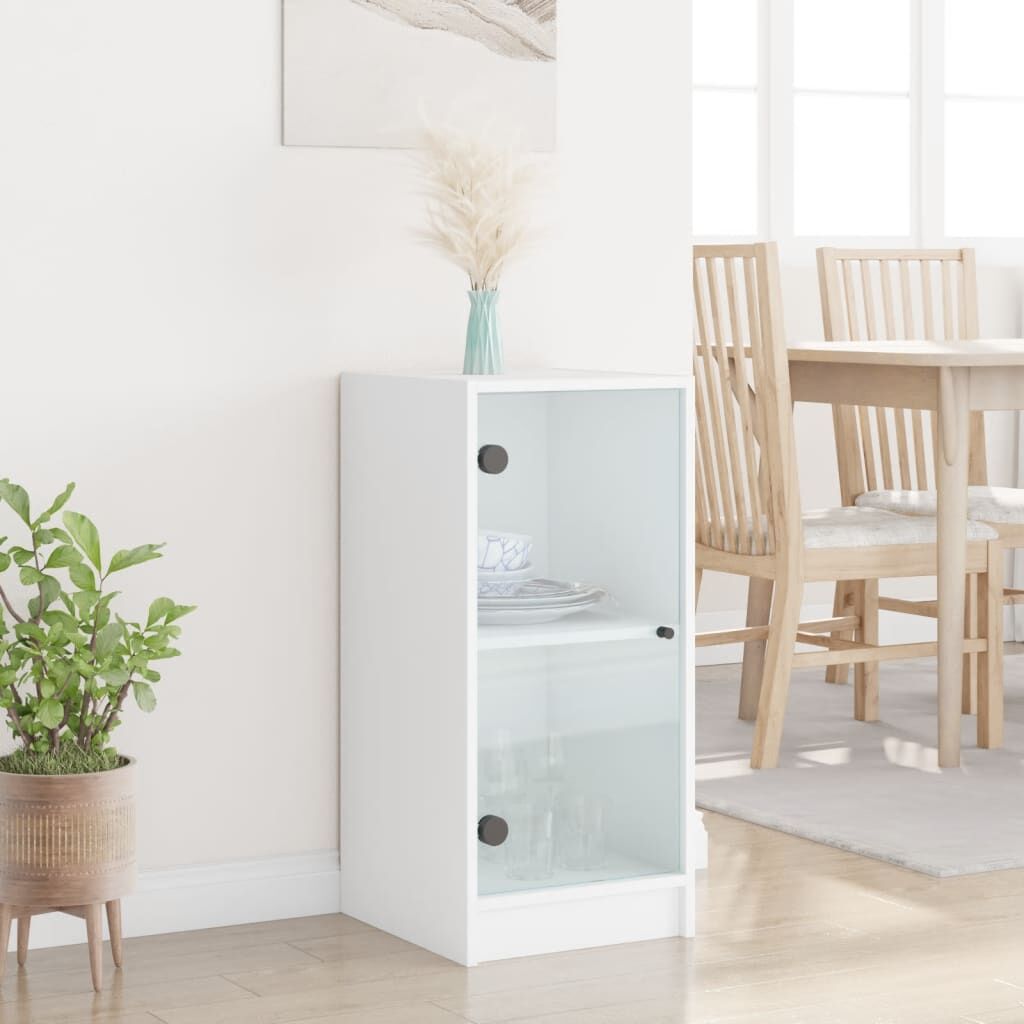 Side Cabinet with Glass Doors White 35x37x75.5 cm Price