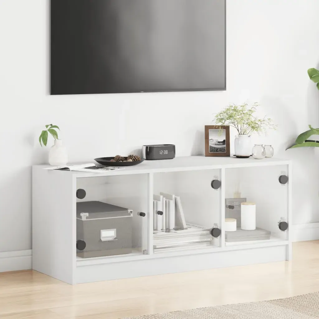 TV Cabinet with Glass Doors White 102x37x42 cm Price