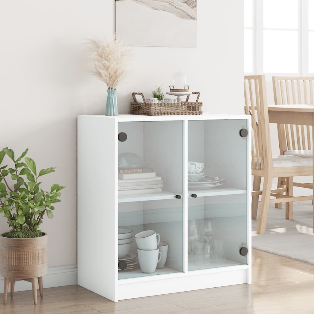 Side Cabinet with Glass Doors White 68x37x75.5 cm Price