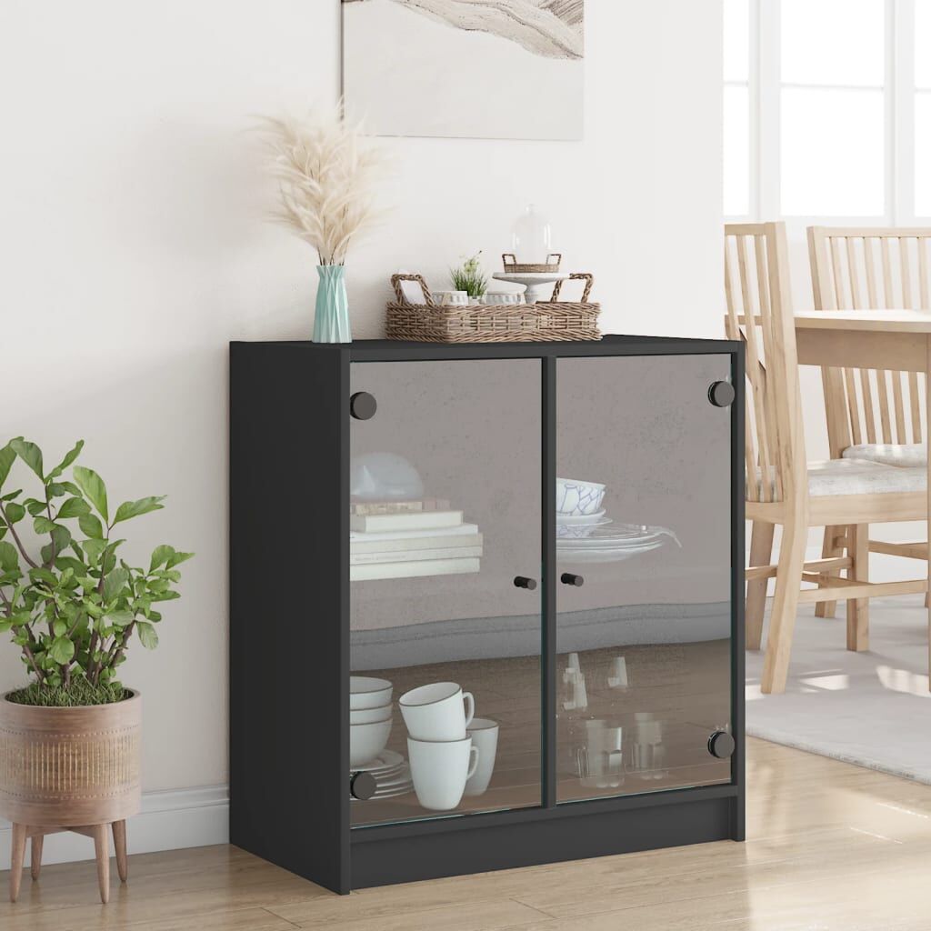 Side Cabinet with Glass Doors Black 68x37x75.5 cm Price