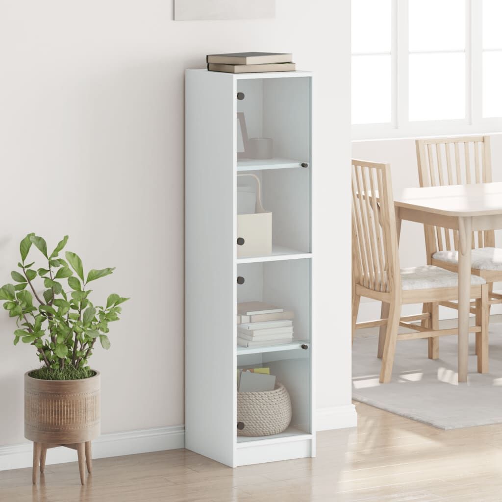 Highboard with Glass Doors White 35x37x142 cm Price