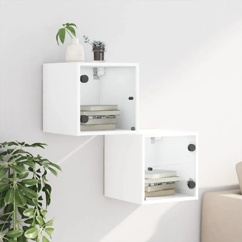 Bedside Cabinets with Glass Doors 2 pcs White 35x37x35 cm Price