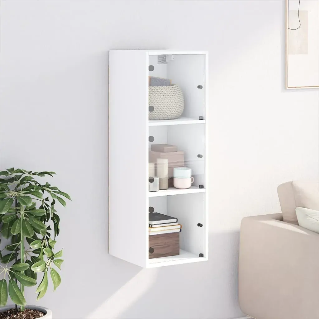 Wall Cabinet with Glass Doors White 35x37x100 cm Price