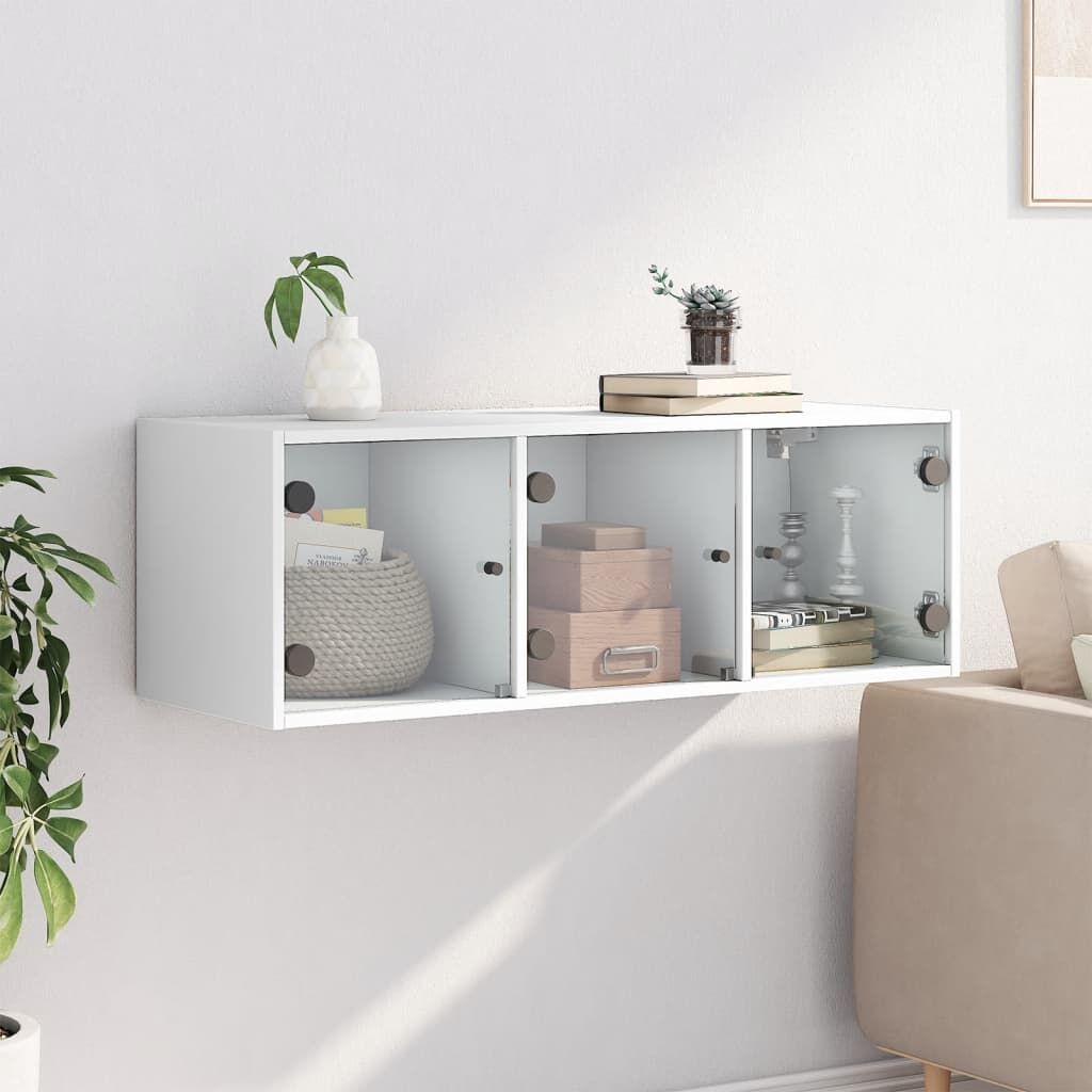 Wall Cabinet with Glass Doors White 102x37x35 cm Price