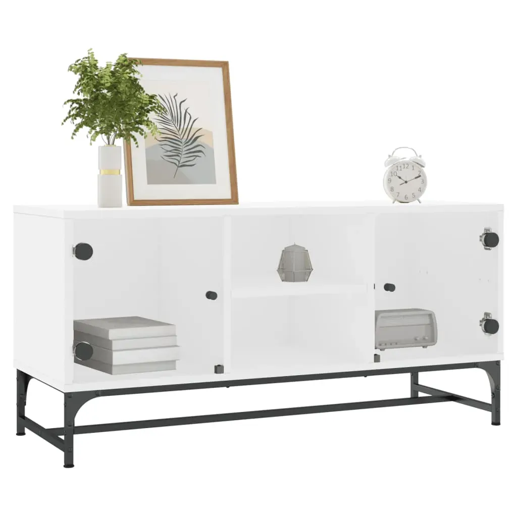 TV Cabinet with Glass Doors White 102x37x50 cm Price