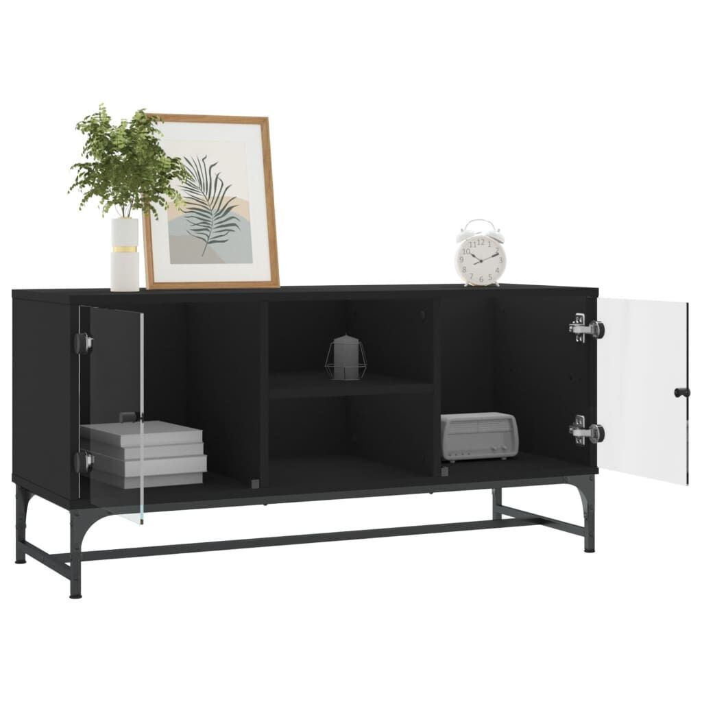 TV Cabinet with Glass Doors Black 102x37x50 cm Price
