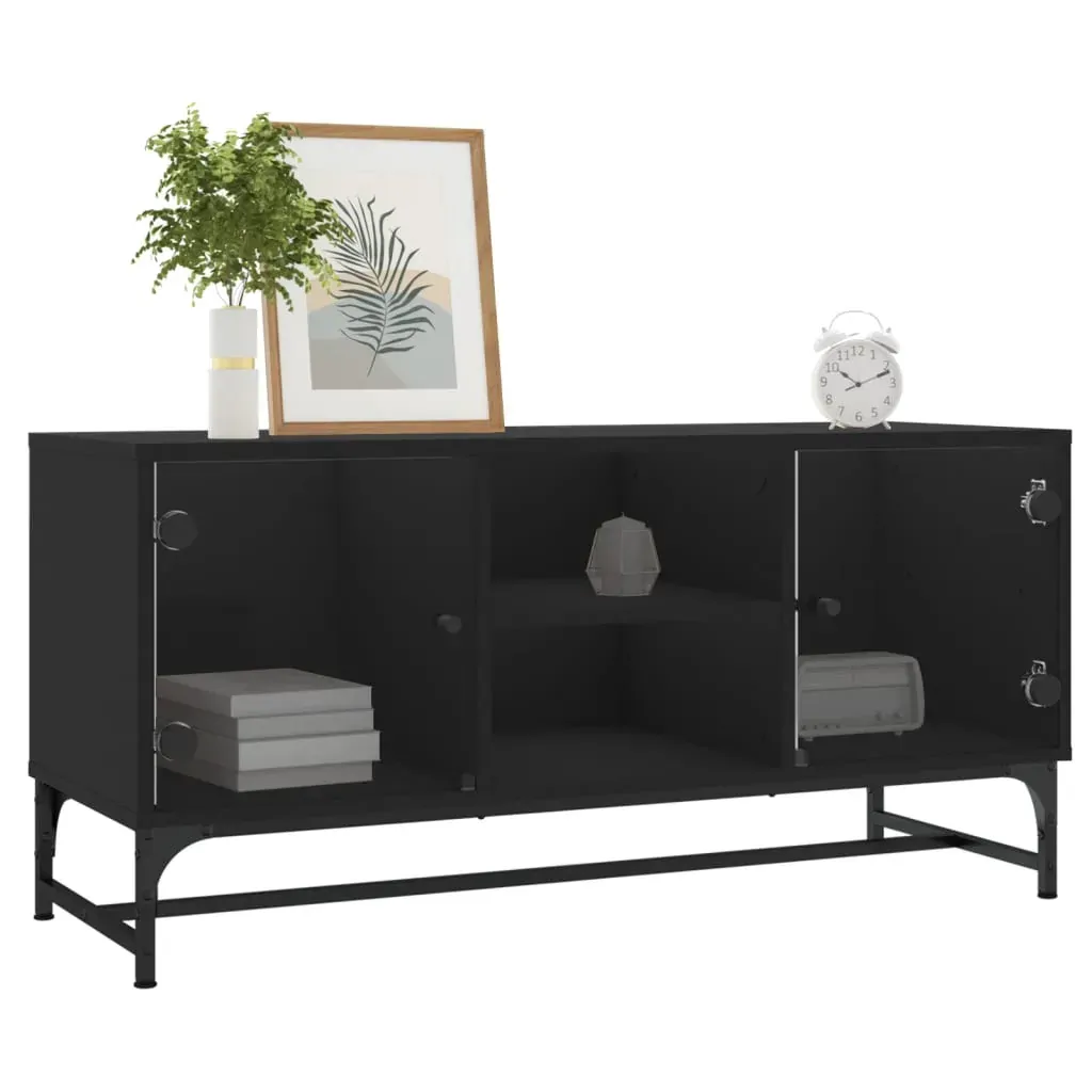 TV Cabinet with Glass Doors Black 102x37x50 cm Price