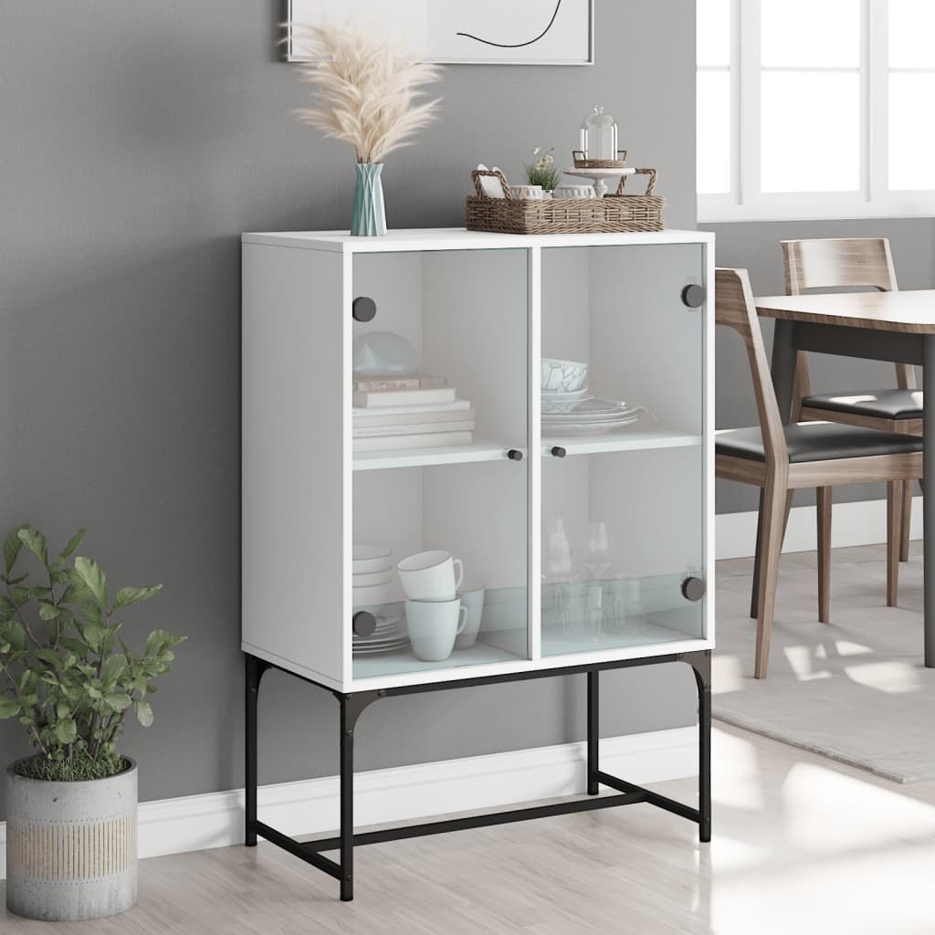 Side Cabinet with Glass Doors White 69x37x100 cm Price