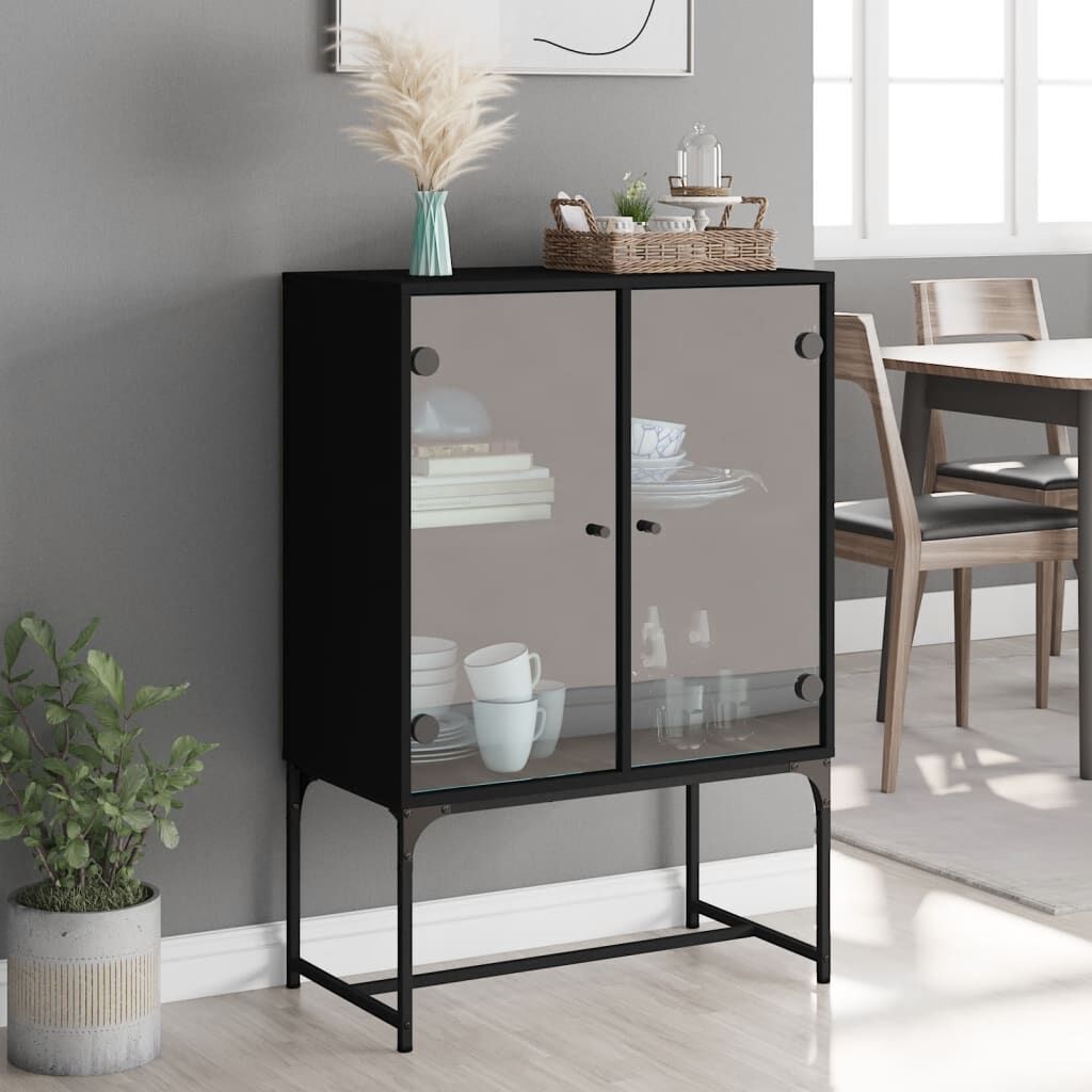 Side Cabinet with Glass Doors Black 69x37x100 cm Price