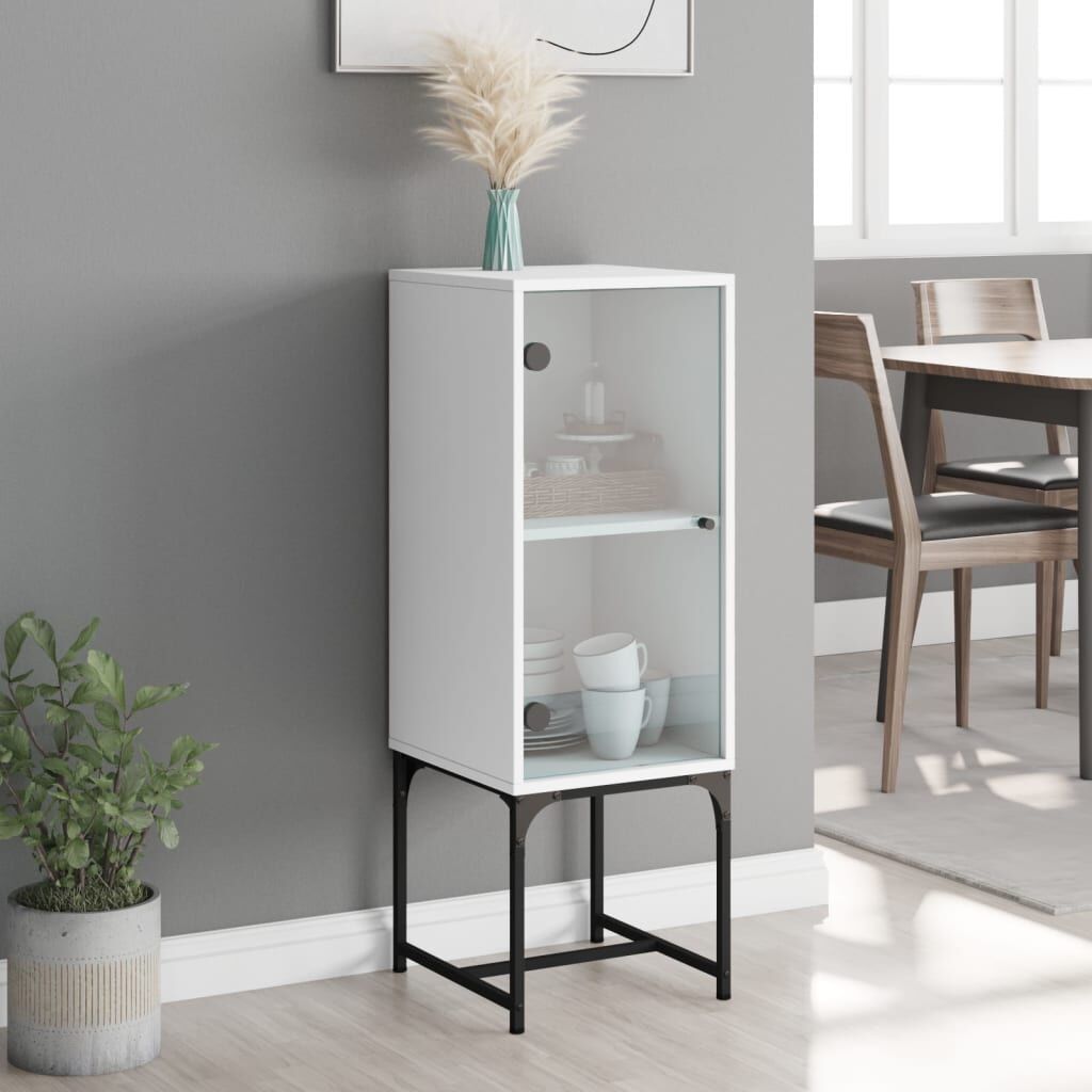 Side Cabinet with Glass Doors White 35x37x100 cm Price