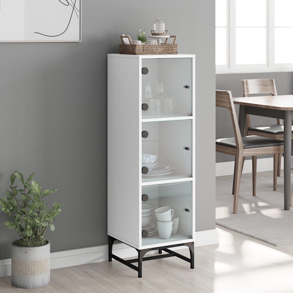 Highboard with Glass Doors White 35x37x120 cm Price