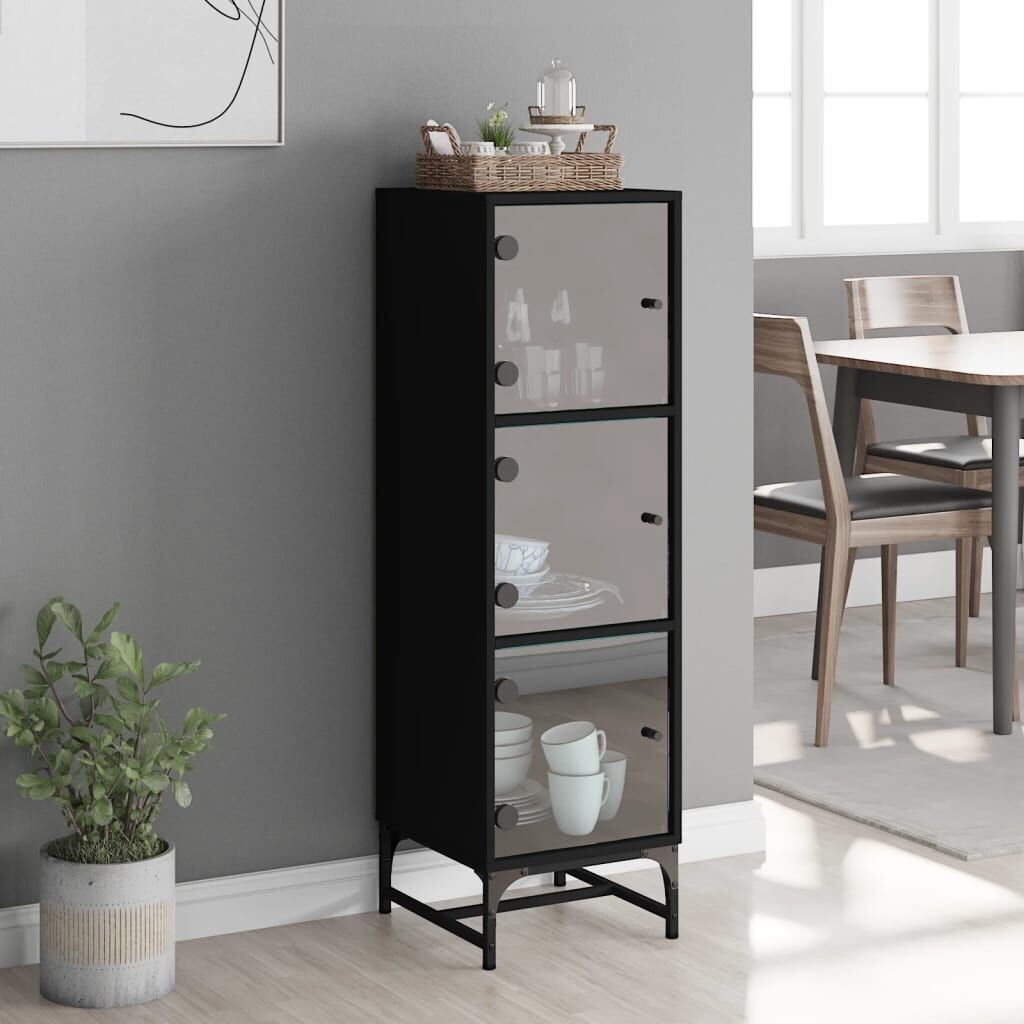 Highboard with Glass Doors Black 35x37x120 cm Price