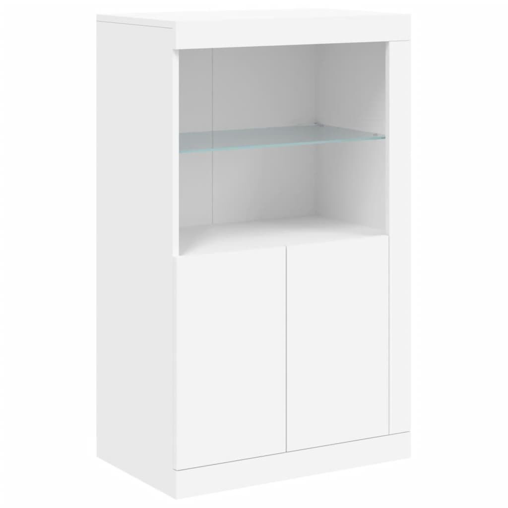 Side Cabinet with LED Lights White Engineered Wood Price