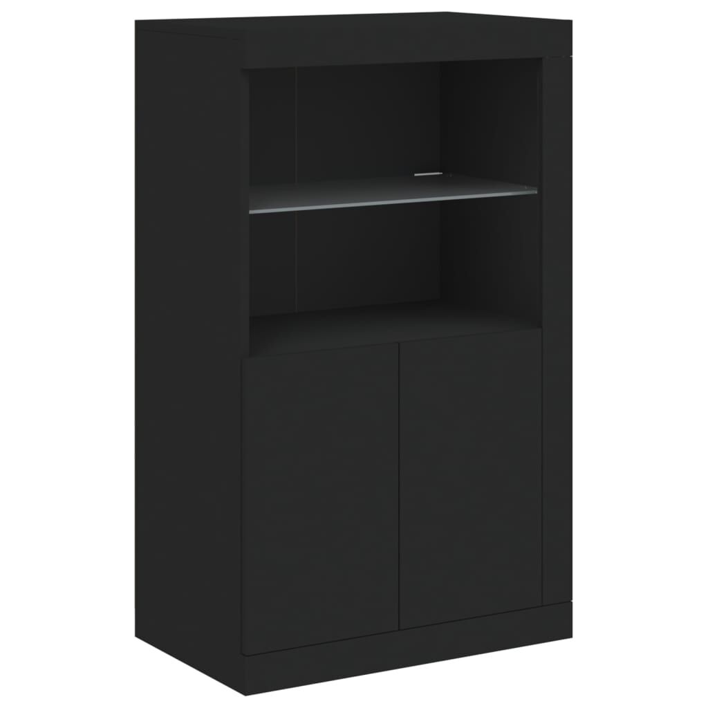 Side Cabinet with LED Lights Black Engineered Wood Price
