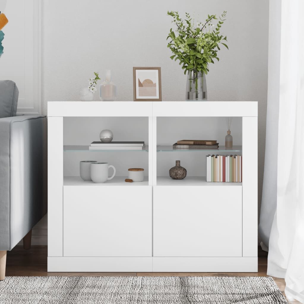 Side Cabinets with LED Lights 2 pcs White Engineered Wood Price