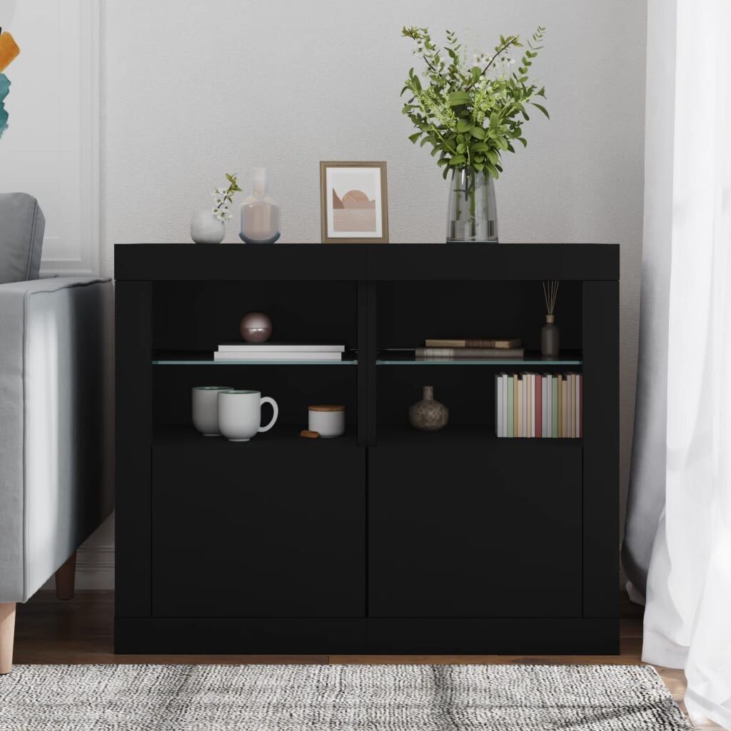 Side Cabinets with LED Lights 2 pcs Black Engineered Wood Price