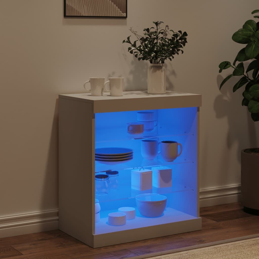 Sideboard with LED Lights White 60.5x37x67 cm Price