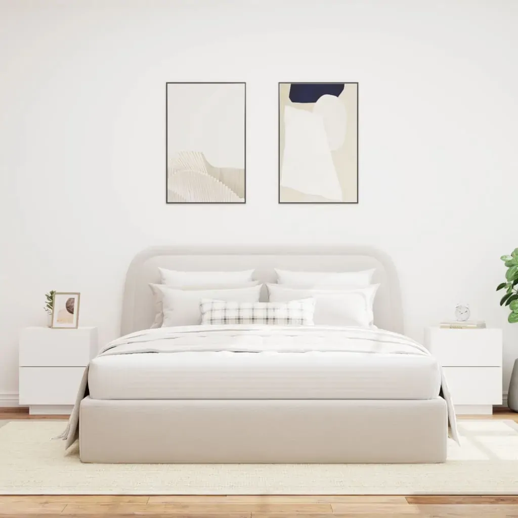 Bedside Cabinets with LED Lights 2 pcs White Engineered Wood Price