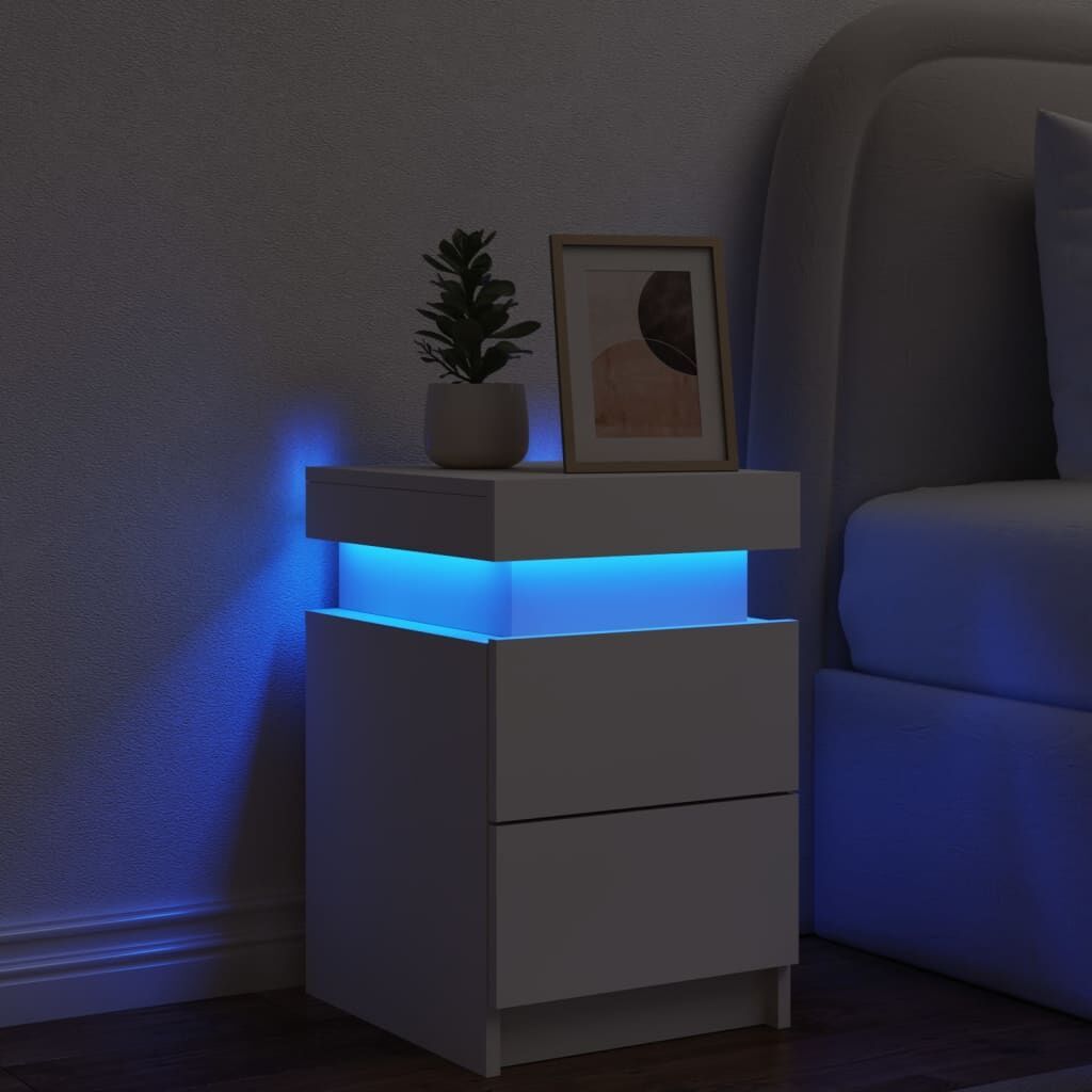 Bedside Cabinet with LED Lights White 35x39x55 cm Price