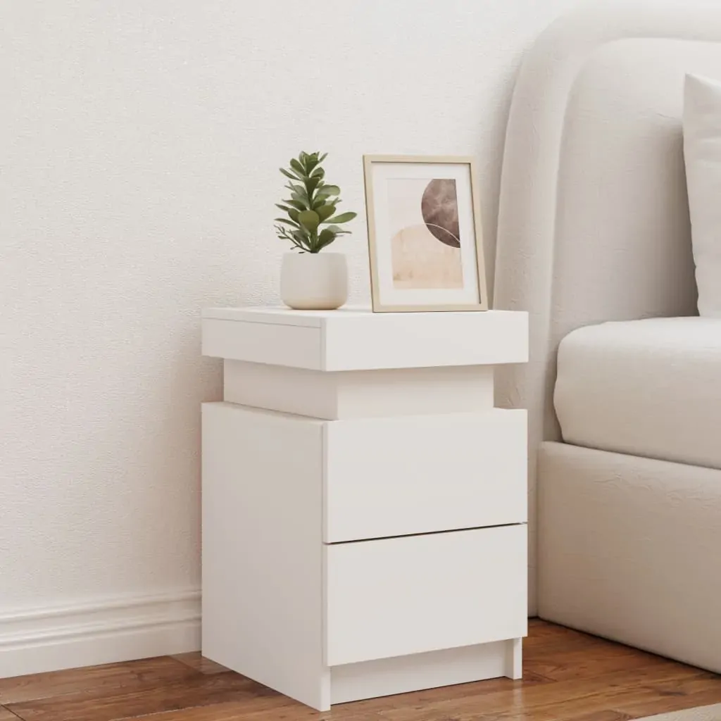 Bedside Cabinet with LED Lights White 35x39x55 cm Price