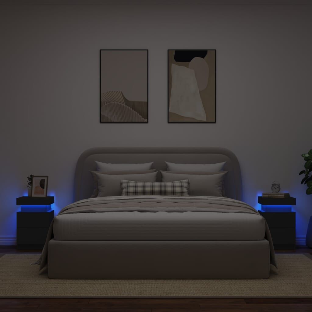 Bedside Cabinets with LED Lights 2 pcs Black 35x39x55 cm Price