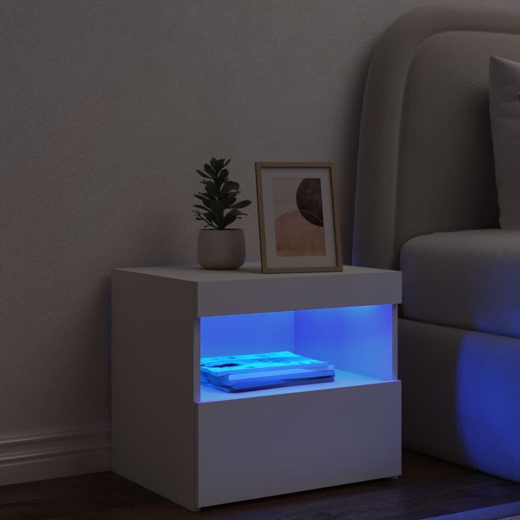 Bedside Cabinet with LED Lights White 50x40x45 cm Price