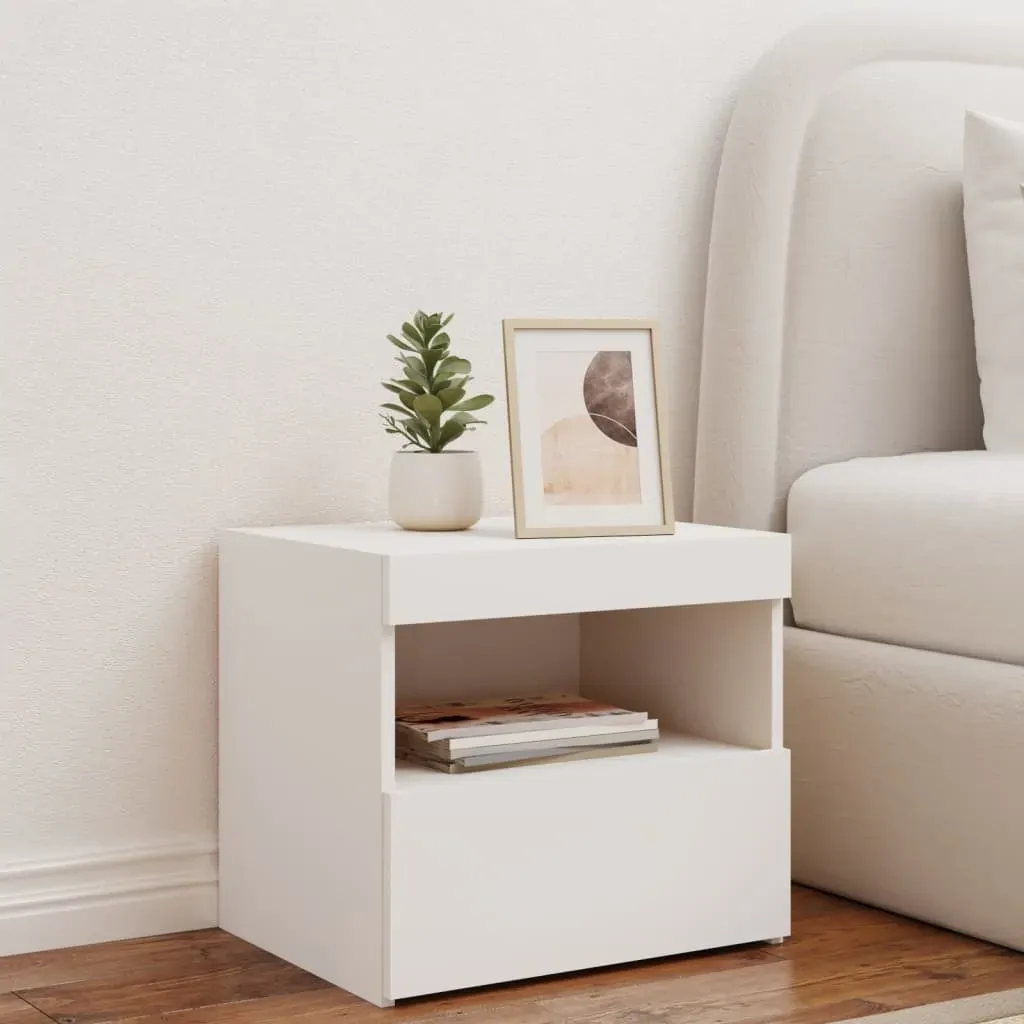Bedside Cabinet with LED Lights White 50x40x45 cm Price