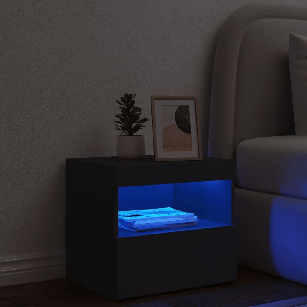 Bedside Cabinet with LED Lights Black 50x40x45 cm Price