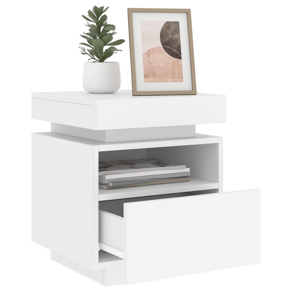 Bedside Cabinet with LED Lights White 40x39x48.5 cm Price