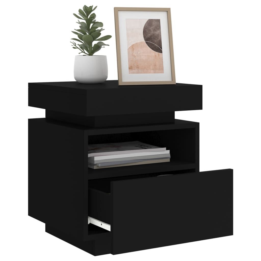 Bedside Cabinet with LED Lights Black 40x39x48.5 cm Price
