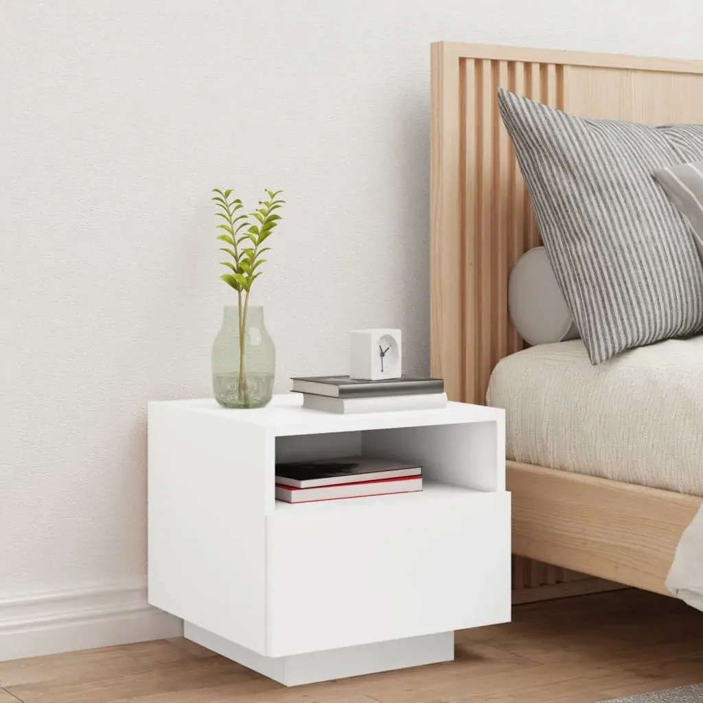 Bedside Cabinet with LED Lights White 40x39x37 cm Price