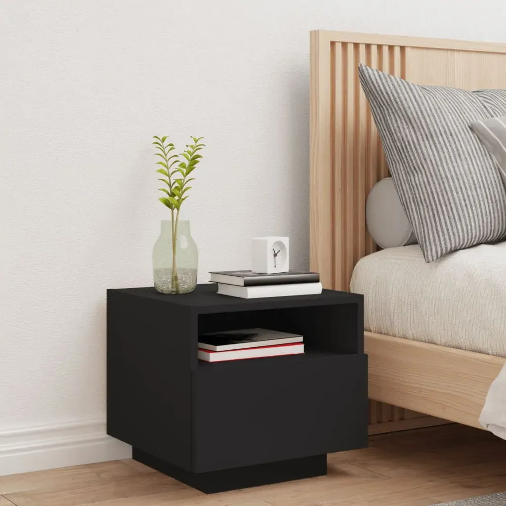 Bedside Cabinet with LED Lights Black 40x39x37 cm Price