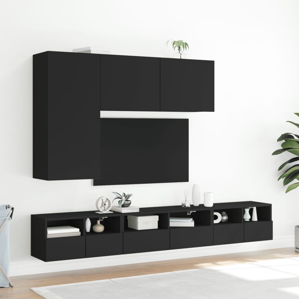 TV Wall Cabinets 2 pcs Black 60x30x30 cm Engineered Wood Price