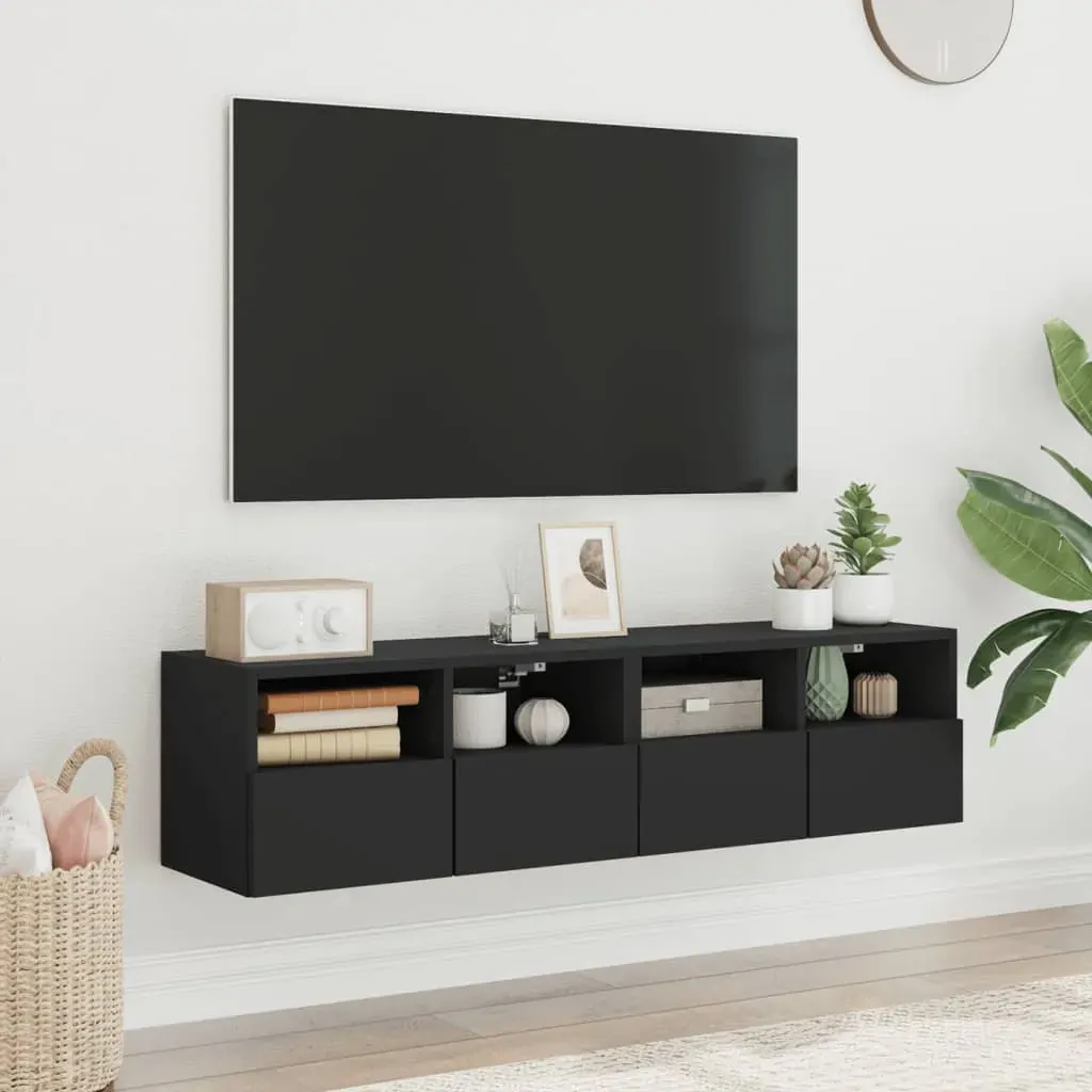TV Wall Cabinets 2 pcs Black 60x30x30 cm Engineered Wood Price