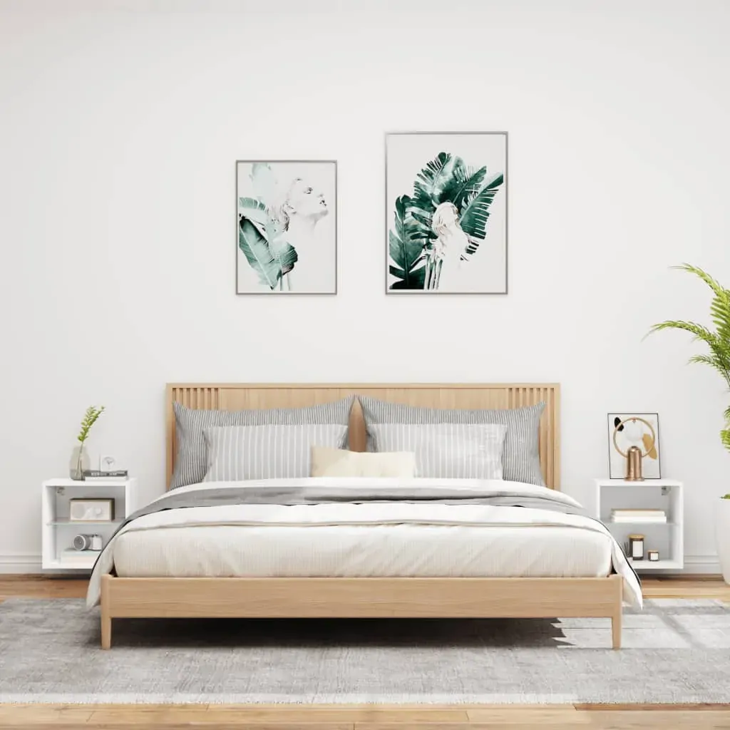 Bedside Cabinets with LED Lights Wall-mounted 2 pcs White Price
