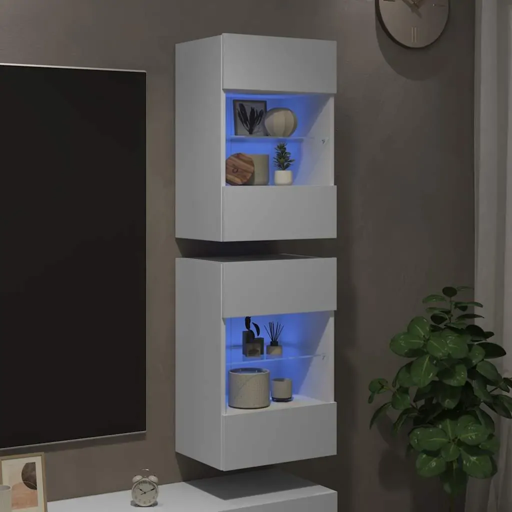 Wall Cabinets with LED Lights for TV 2 pcs White 40x30x60.5 cm Price