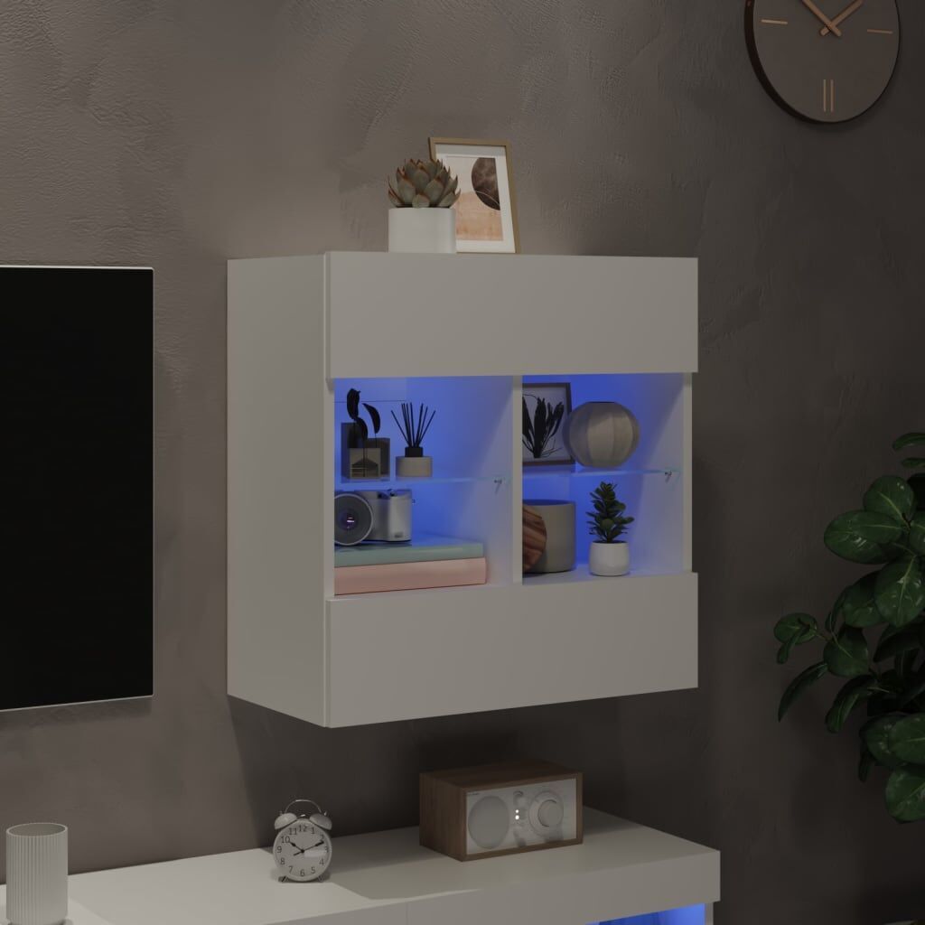 TV Wall Cabinet with LED Lights White 58.5x30x60.5 cm Price