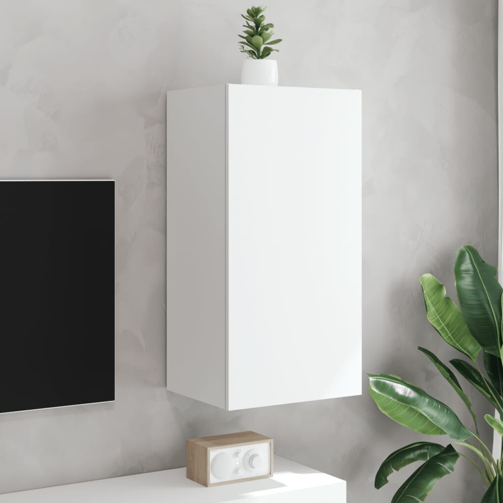 TV Wall Cabinet with LED Lights White 40.5x35x80 cm Price